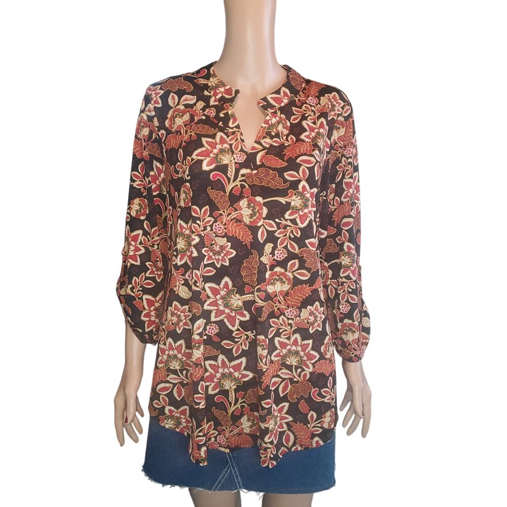 NEW Dear Scarlett Size L Woman's Lizzy Relaxed Flowy High Low Blouse Dark Floral